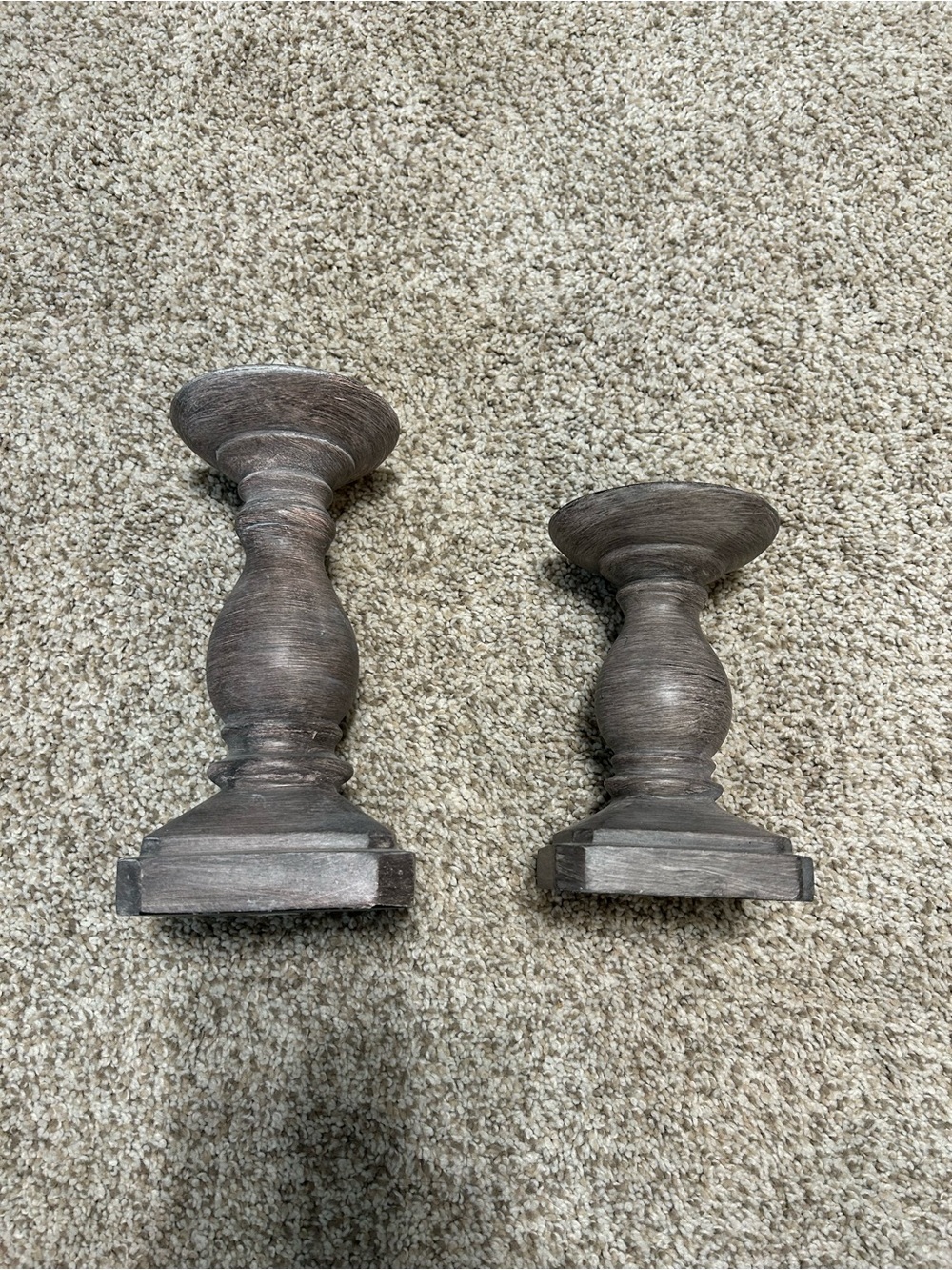Rustic Gray Wooden Candlestick Pair - Home Accents